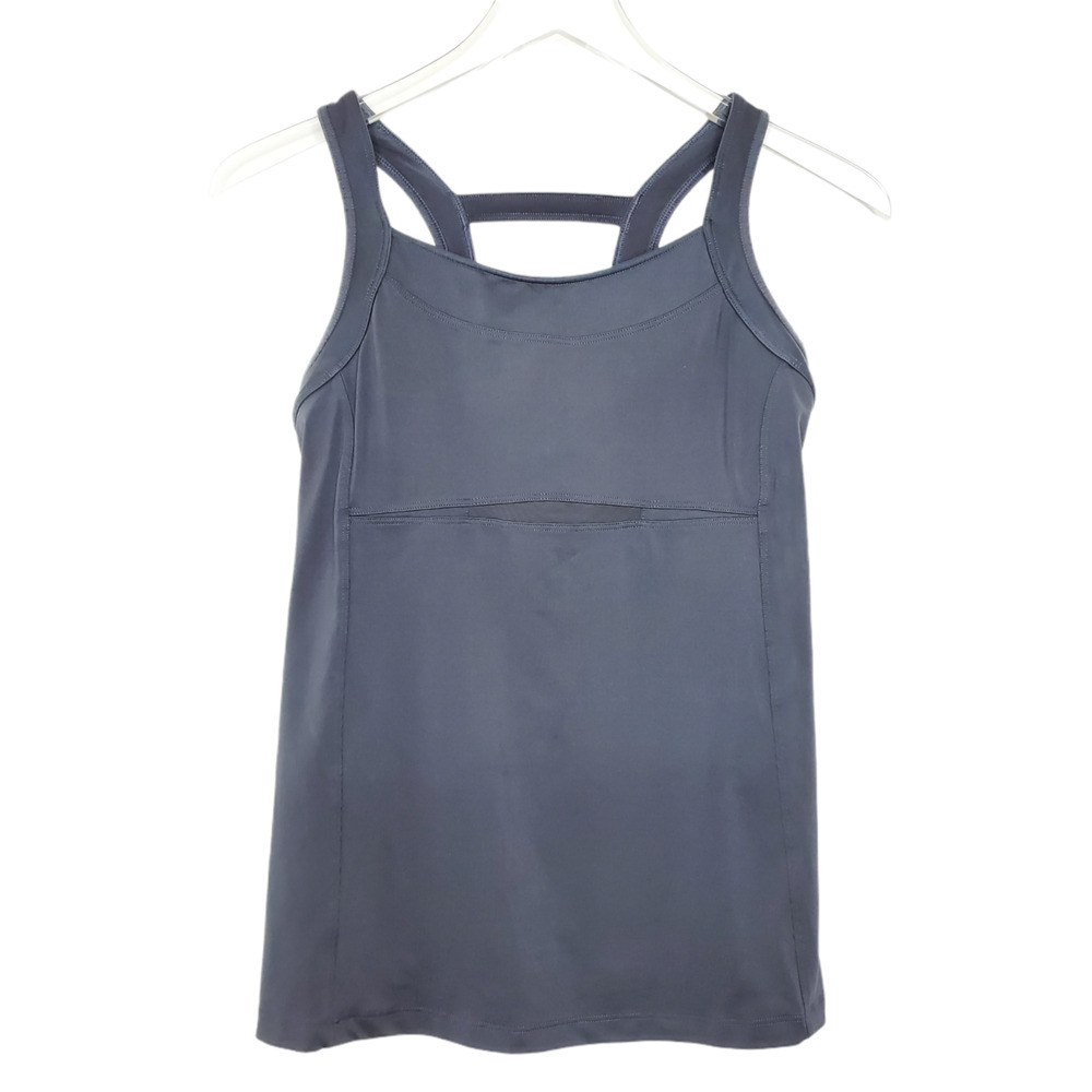 Athleta Double Take Tank Top S Yoga Gym Gray Keyhole Back Bulid in Bra